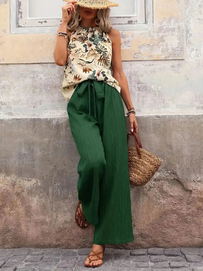 Printed Tank Top and Wide Leg Pants Set  Style Ratio