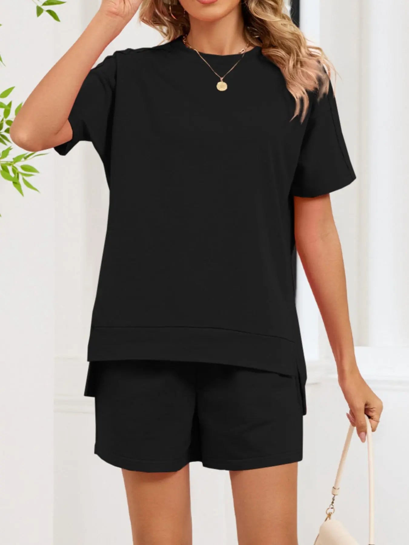Round Neck Short Sleeve Shirt and Shorts Loungewear  Style Ratio