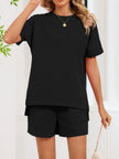 Round Neck Short Sleeve Shirt and Shorts Loungewear  Style Ratio