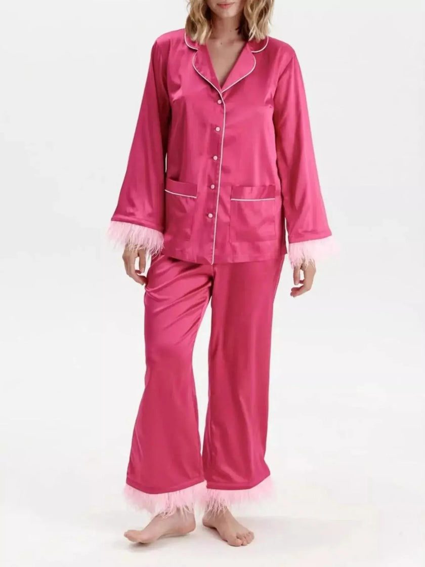 Silky Button Up Top and Pants Lounge Set  Style Ratio