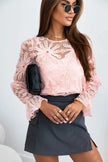 Flower Dotted Ruffled Sleeve Mesh Top  Style Ratio
