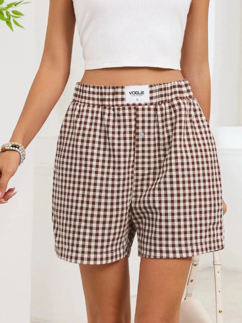 Gingham Elastic Waist Casual Shorts  Style Ratio