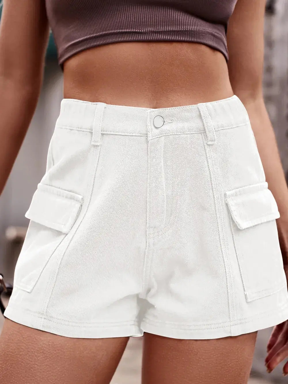 High Waist Denim Shorts with Pockets  Style Ratio