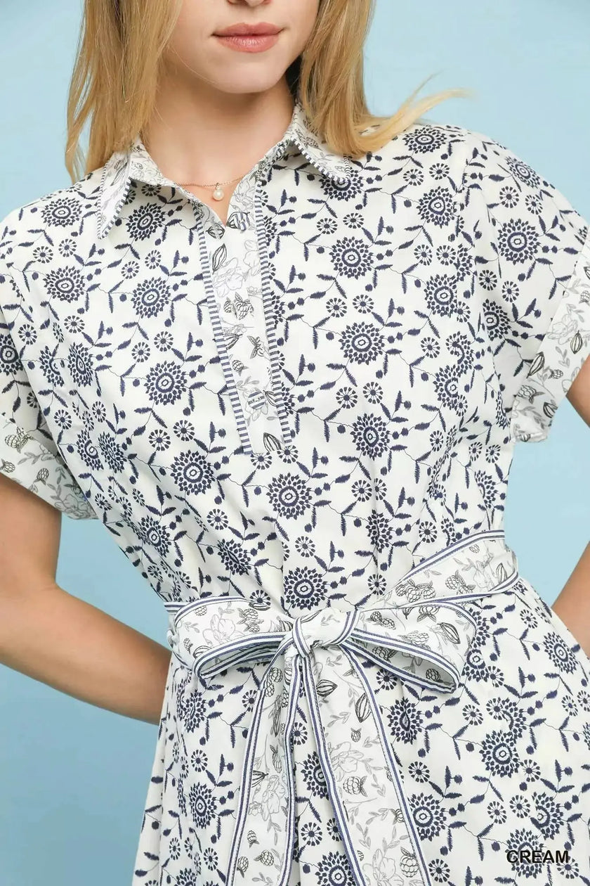 Umgee Border Print Belted Shirt Dress  Style Ratio