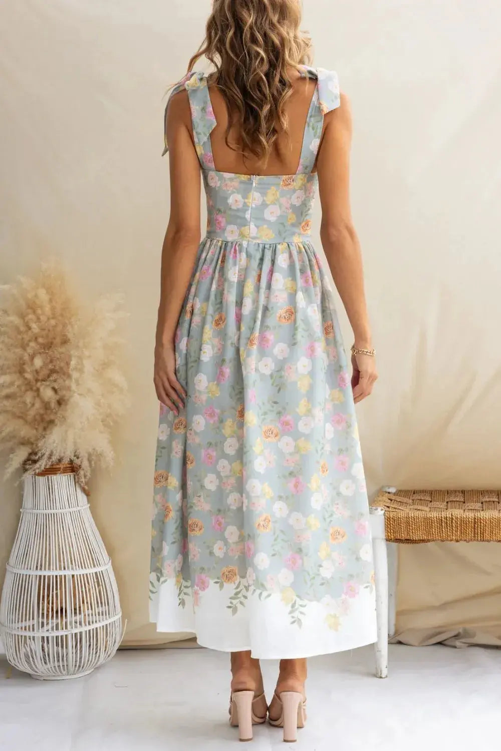 Printed Tie Shoulder Midi Cami Dress  Style Ratio
