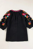 Floral Embroidered Notched Puff Sleeve Blouse  Style Ratio