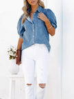 Puff Sleeve Button-Down Denim Top  Style Ratio