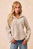 BiBi Two Tone Rib Textured Knit Collared Top with Zip Up  Style Ratio