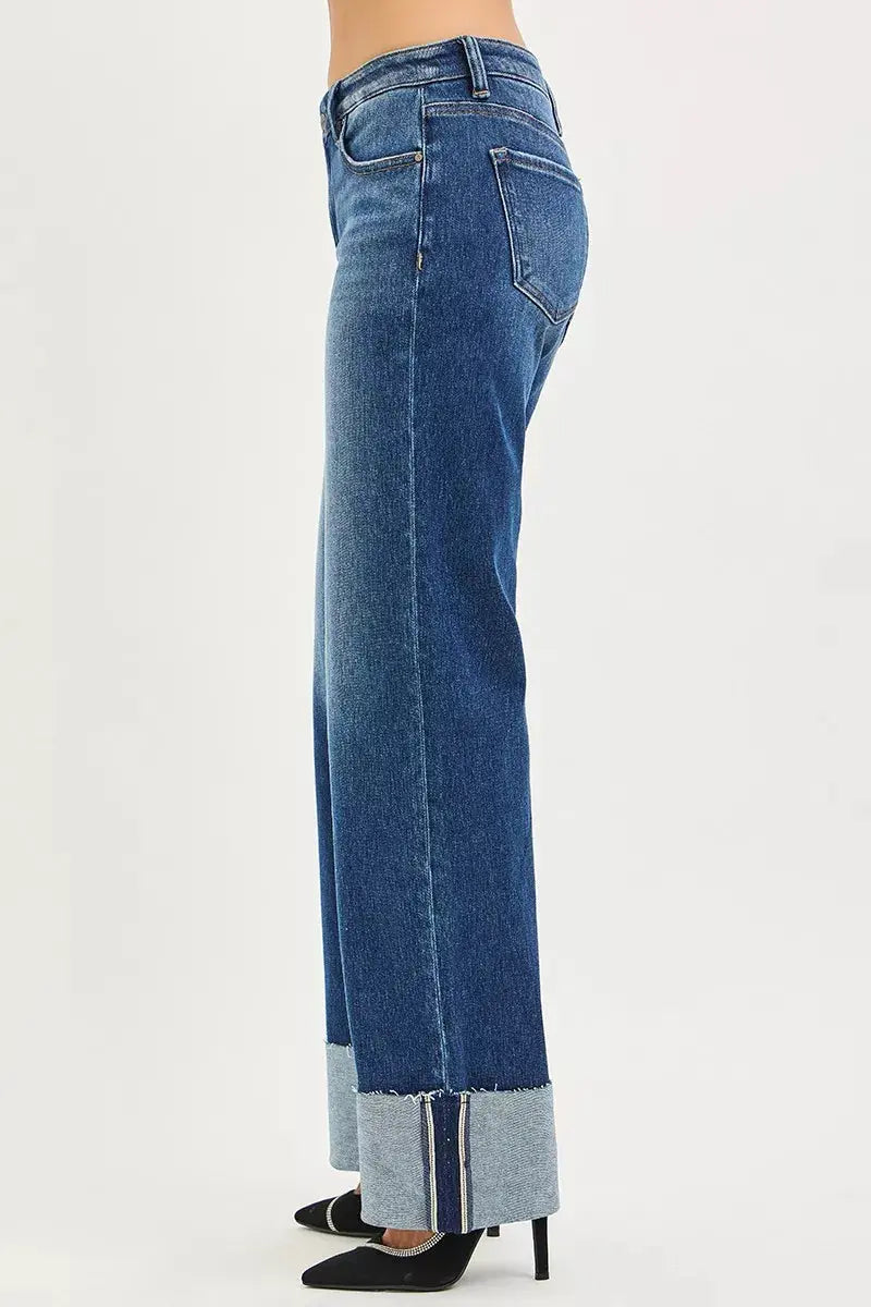 RISEN Mid Rise Wide Straight Jeans With Wide Cuff  Style Ratio