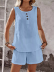 Decor Button Round Neck Tank and Shorts Set  Style Ratio