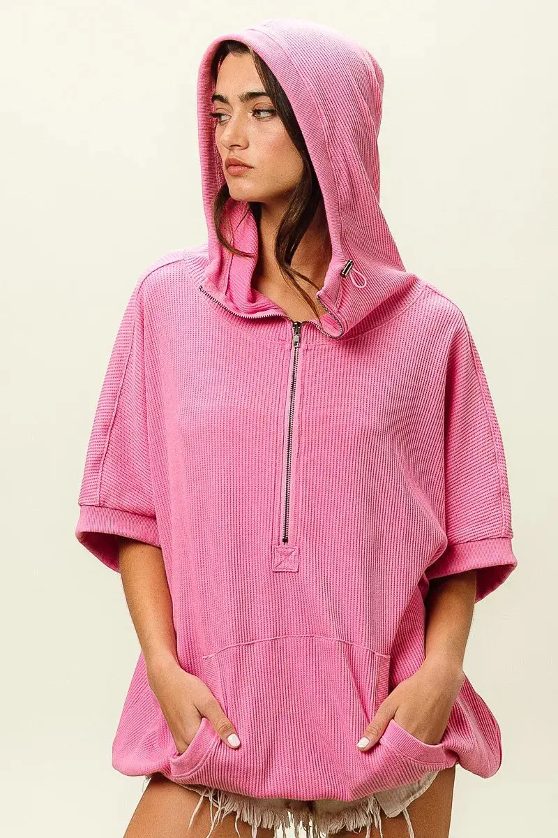 BiBi Vintage Washed Waffle Thermal Hoodie  Style Ratio