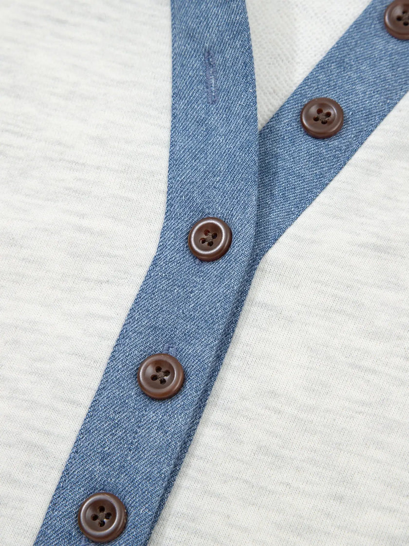 Color Block Button Detail Long Sleeve Shirt  Style Ratio