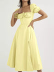 Puff Sleeve Tie Front Slit Midi Dress  Style Ratio