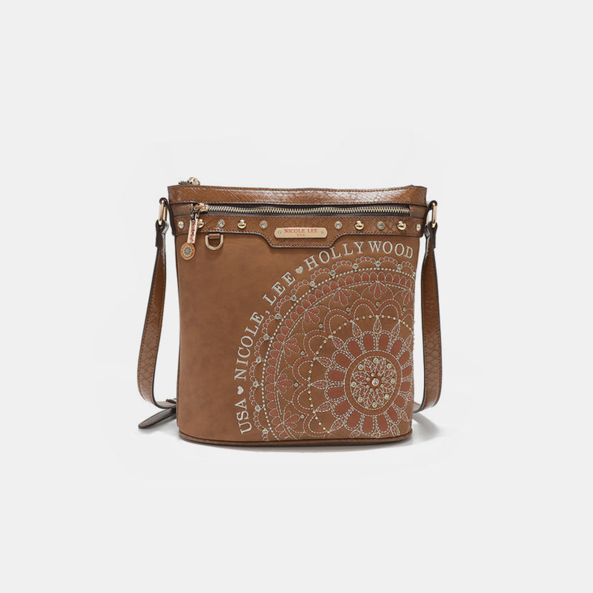 Metallic Stitching Embroidery Inlaid Rhinestone Crossbody Bag