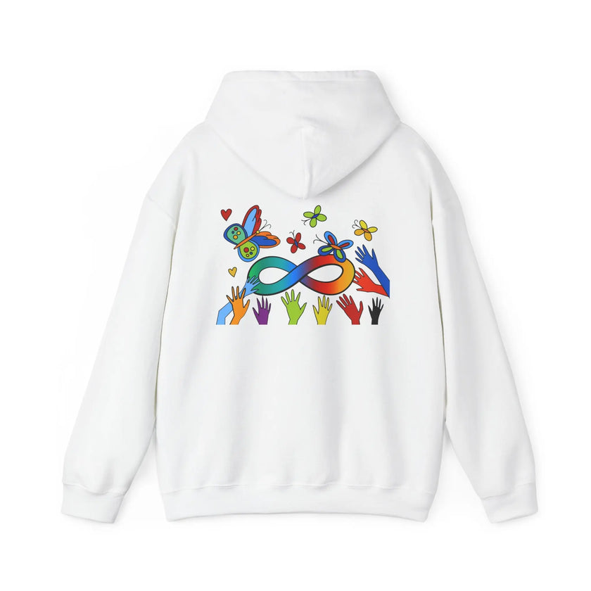 Neurospicy: Rainbow Infinity w/Butterfly Symbol —  Inclusion Hoodie  Style Ratio