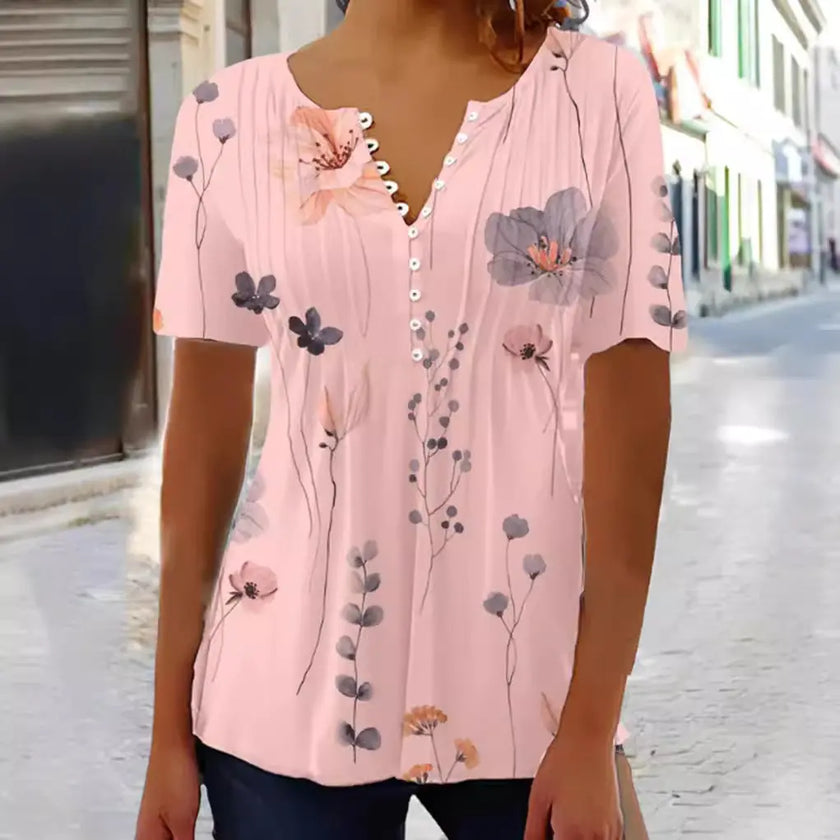 Short Sleeve Buttoned Blouse  Style Ratio