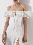 Puff Sleeve Tie Front Slit Midi Dress  Style Ratio