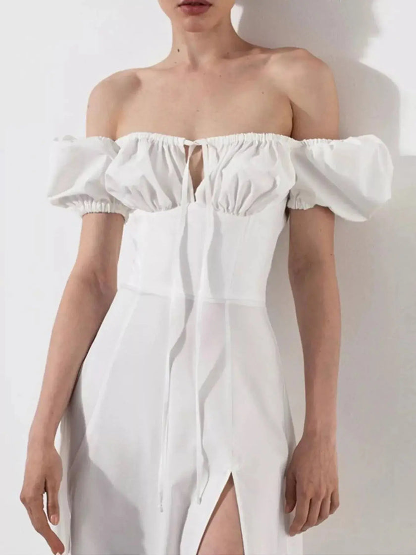 Puff Sleeve Tie Front Slit Midi Dress  Style Ratio