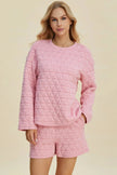 Double Take Texture Round Neck Long Sleeve Top and Shorts Set  Style Ratio