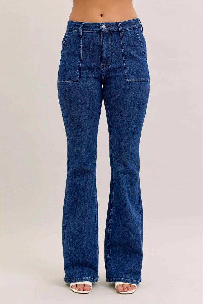 Judy Blue High Waist Flare Jeans with Front Patch Pockets  Style Ratio