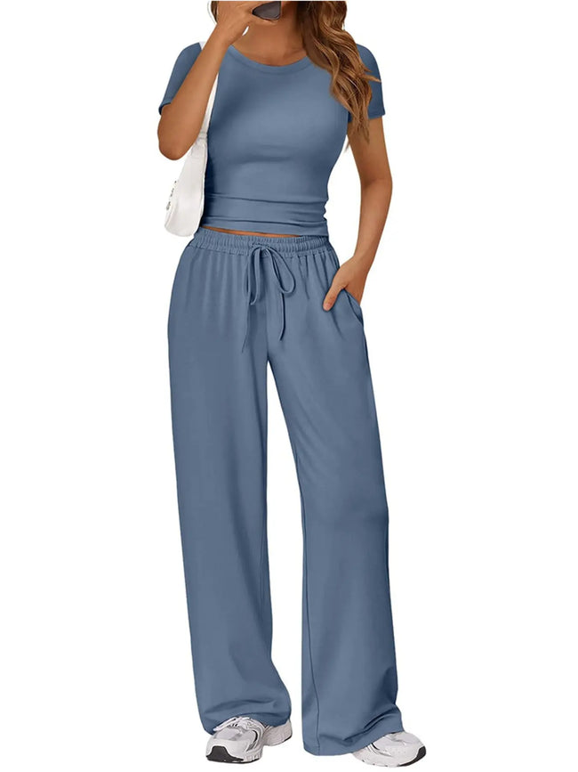 Round Neck Short Sleeve Shirt and Pants Loungewear  Style Ratio