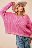 BiBi V Neck Sweater with Colorful Trim  Style Ratio
