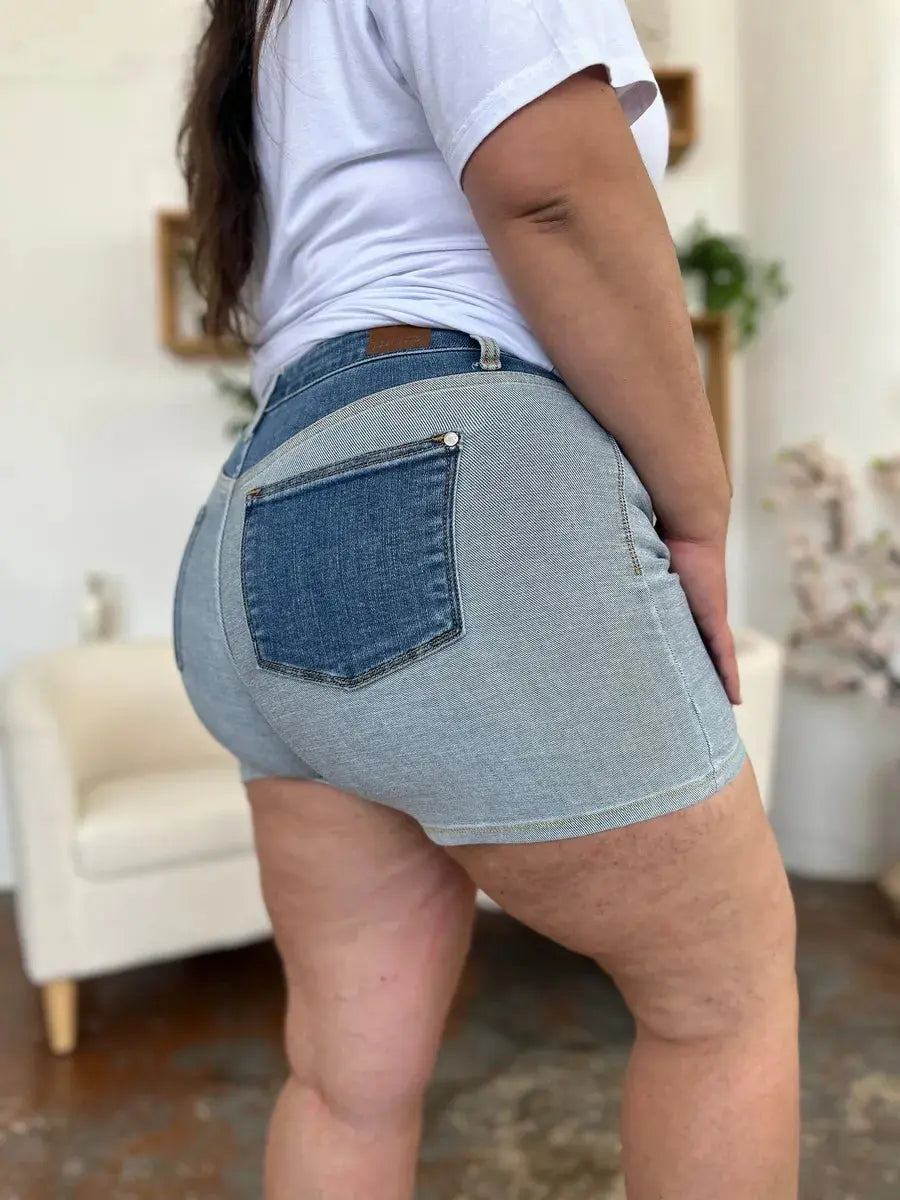 Judy Blue Full Size Color Block Denim Shorts  Style Ratio