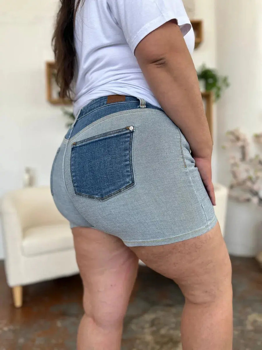 Judy Blue Full Size Color Block Denim Shorts  Style Ratio