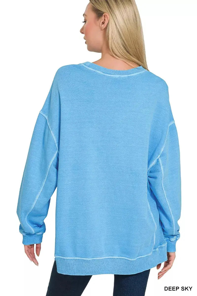 Zenana Full Size French Terry Pigment Dye & Enzyme Washing Pullover  Style Ratio