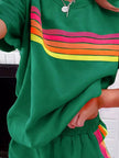 Rainbow Striped Round Neck Top and Shorts Set  Style Ratio