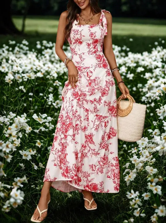 Floral Print Tie Strap Maxi Dress  Style Ratio