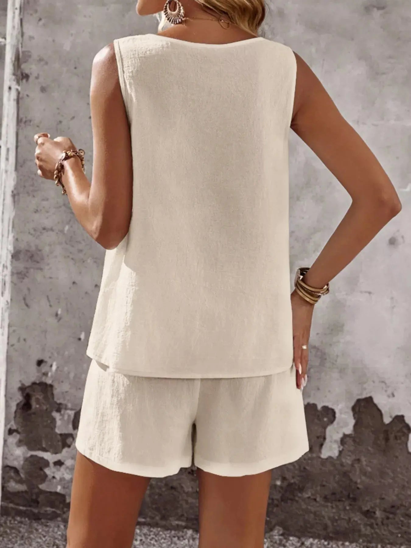 Decor Button Round Neck Tank and Shorts Set  Style Ratio