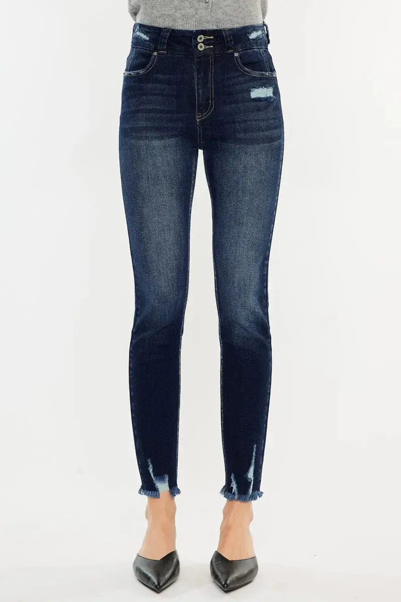 Kancan Full Size Cat's Whiskers Raw Hem High Waist Jeans  Style Ratio
