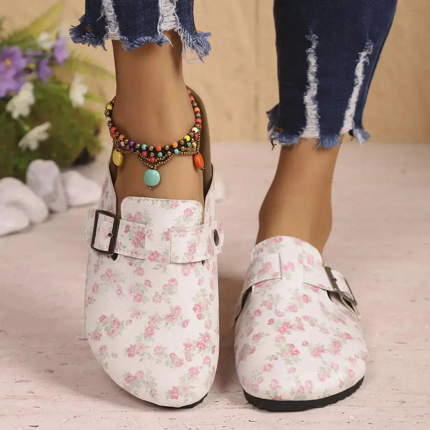 Floral Print Buckle Decor Slip-Ons  Style Ratio