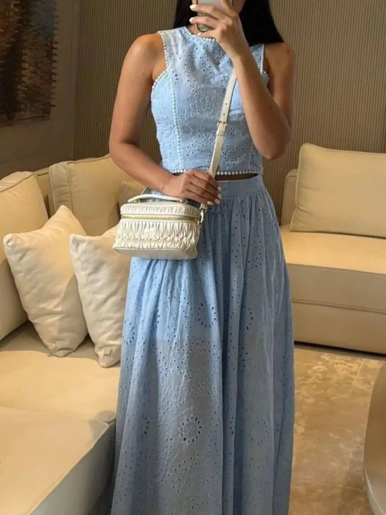 Eyelet Crop Top and Maxi Skirt Set  Style Ratio