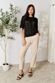 Mandy Ribbed Trim Round Neck Knit Blouse  Style Ratio