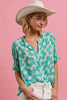 BiBi Flower Printed Woven Smocking Sleeves V Neck Blouse  Style Ratio
