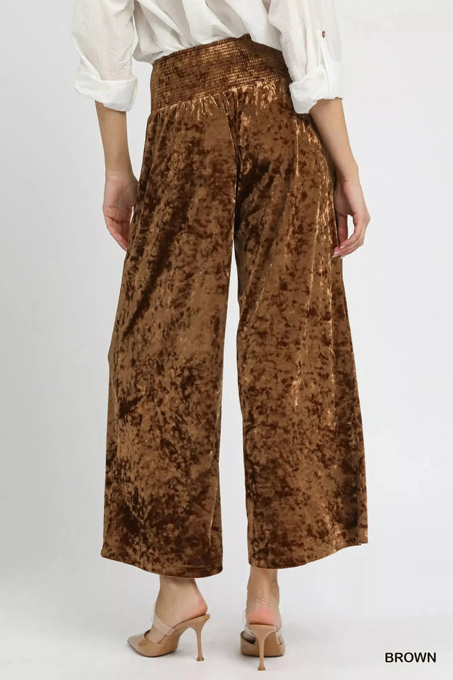 Umgee Velvet Smocked Waistband Wide Leg Pants  Style Ratio