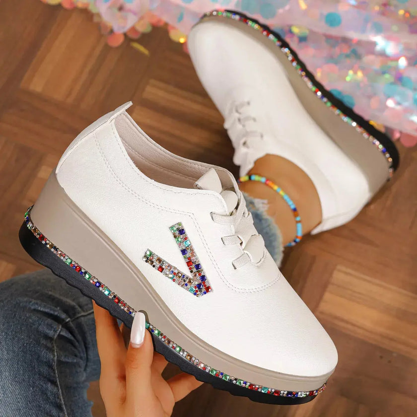 Rhinestone Round Toe Wedge Sneakers  Style Ratio