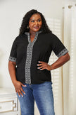 Double Take Embroidered Notched Neck Blouse  Style Ratio