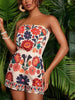 Floral Print Strapless Elastic Waist Romper  Style Ratio