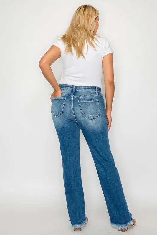 bytos Full Size Raw Hem Distressed Mid Rise Straight Jeans  Style Ratio
