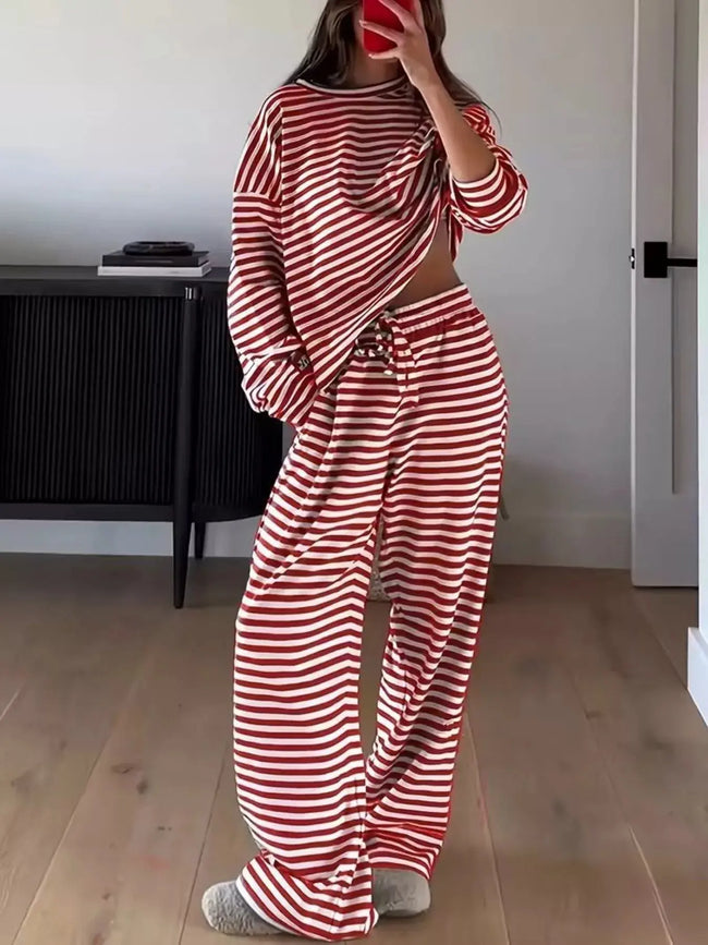 Striped Long Sleeve Top and Pants Loungewear  Style Ratio