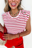Stripe Textured Knit Button Detail Short Sleeve Shirt  Style Ratio