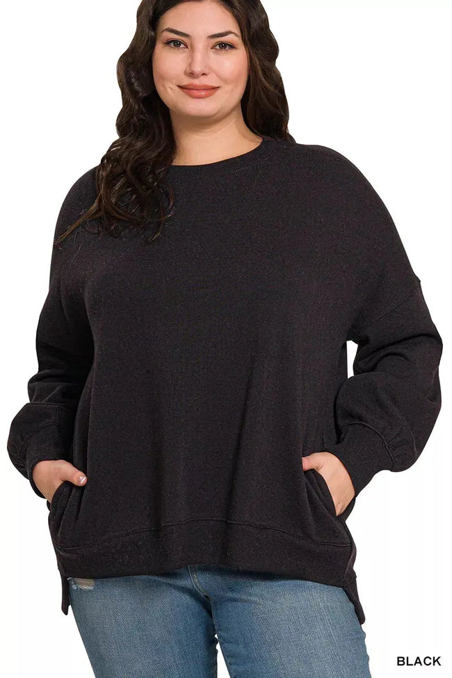 Zenana Full Size Fleece Hi Low Boyfriend Sweatshirts with Pockets  Style Ratio