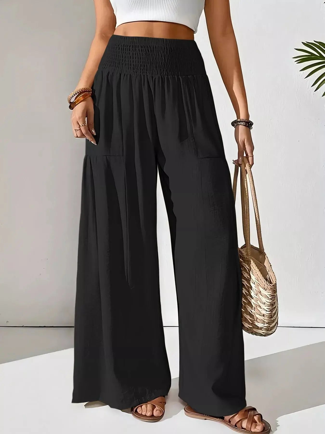 Smocked Waist Wide Leg Pants  Style Ratio