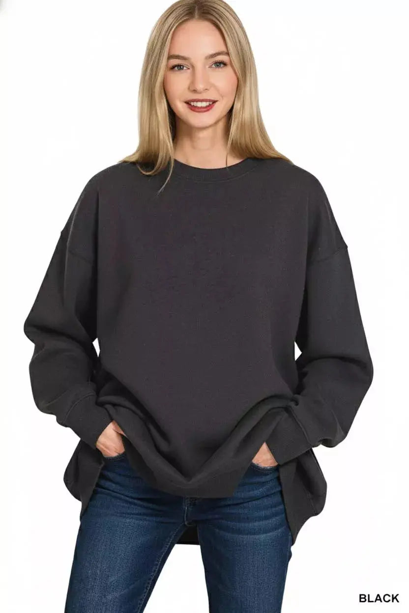 Zenana Oversized Round Neck Fleece Tunic Sweatshirt  Style Ratio
