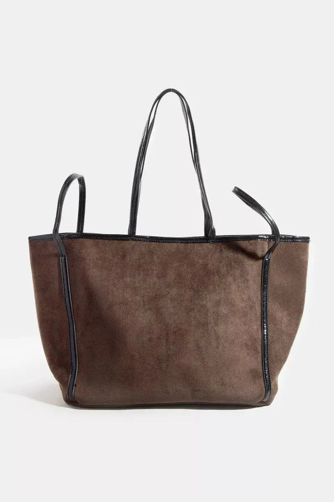 Fame Suede Tote Faux Leather Trim Shoulder Strap  Style Ratio