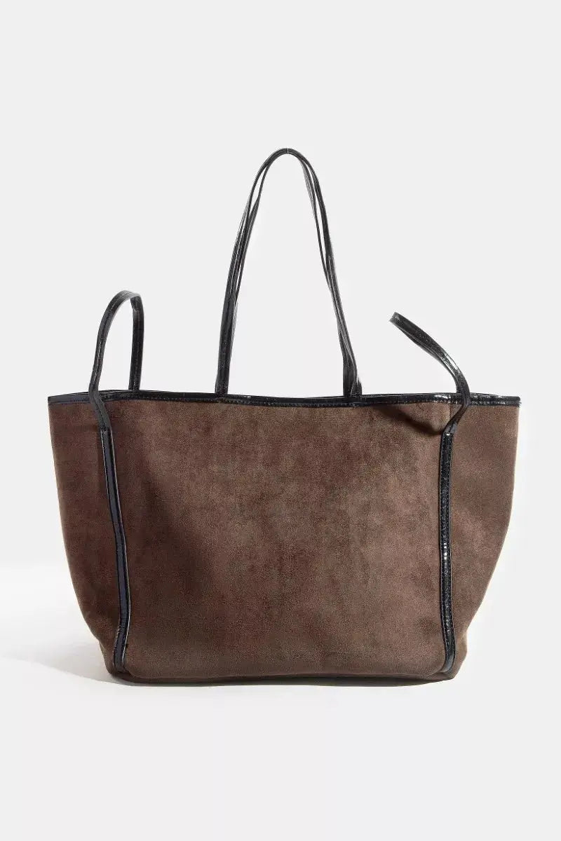 Fame Suede Tote Faux Leather Trim Shoulder Strap  Style Ratio