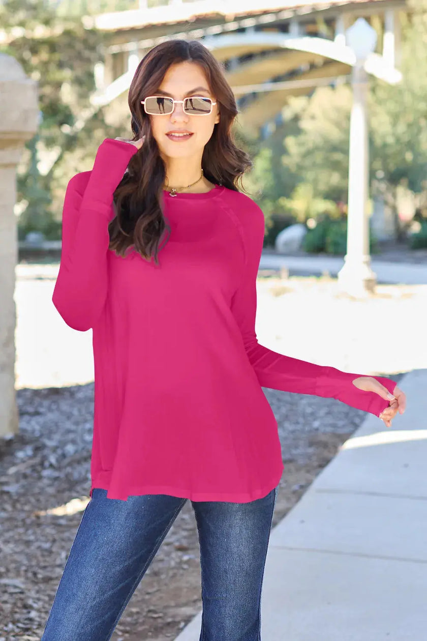 Basic Bae Full Size Round Neck Long Sleeve Shirt  Style Ratio